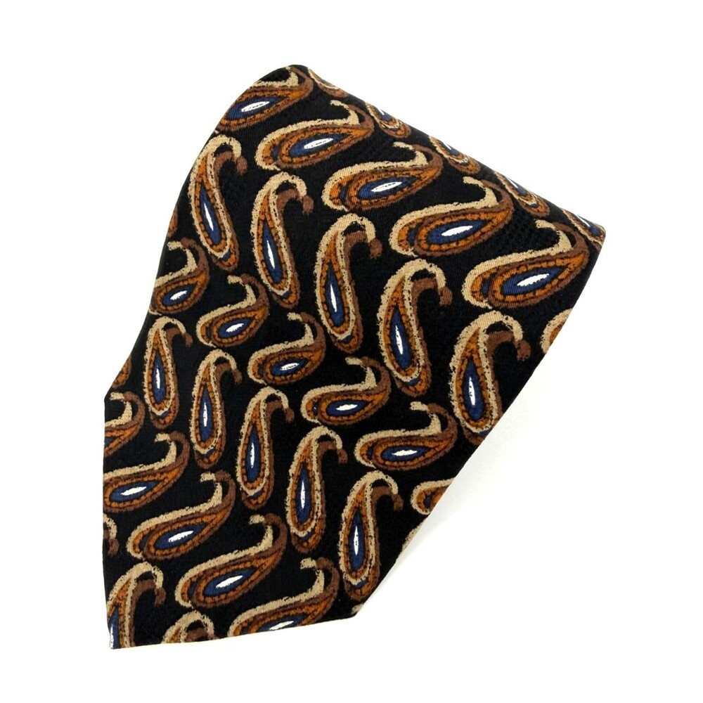 J.Z. Richards Silk Tie Parisian Paisley Brown Blue Black Hand Crafted USA Luxury